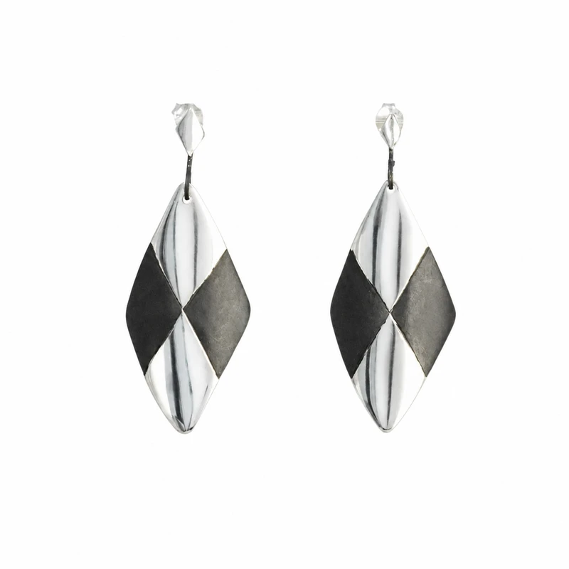 Small Silver Diamond Shield Earrings