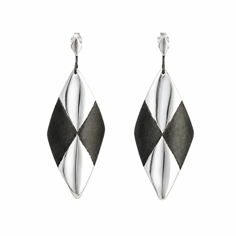 Large Silver Diamond Shield Earrings