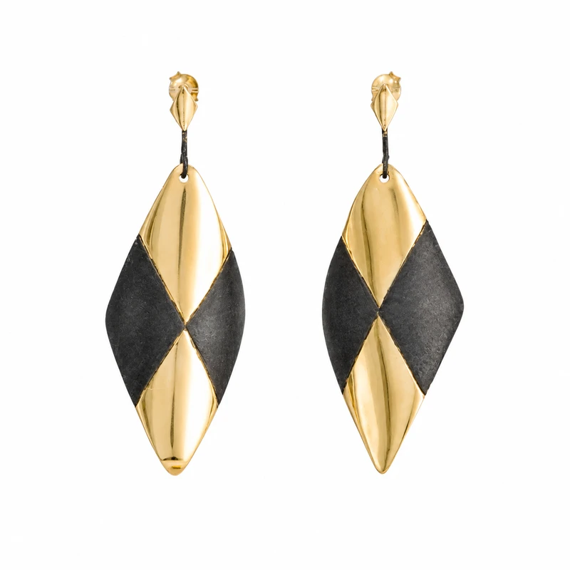 Large Gold Diamond Shield Earrings