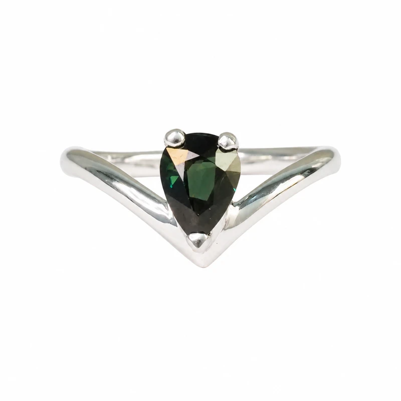 Teal Sapphire V Ring