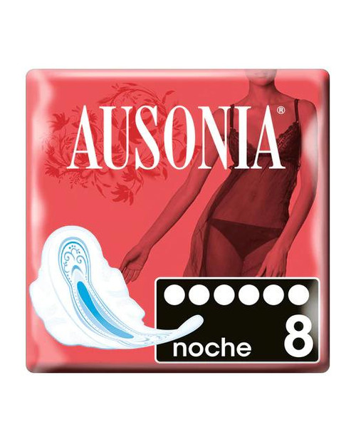 8 compresas higiénicas con alas noche ausonia