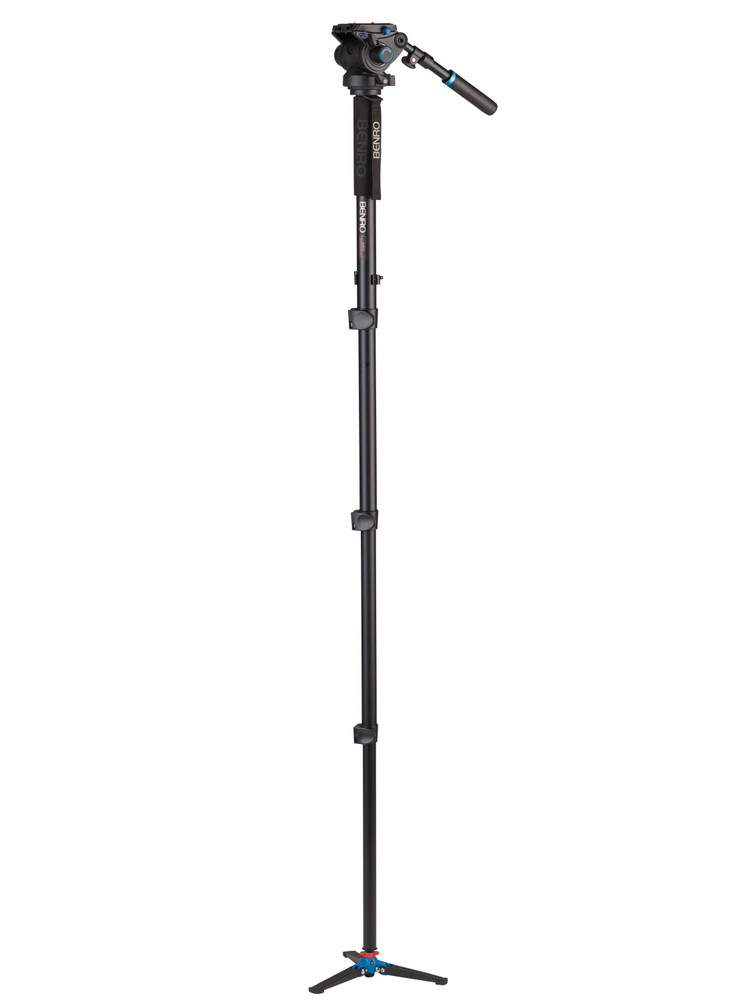 A48FD Series 4 AL Monopod with Locking 3-Leg  Base & S6 Head - 4 Leg Sections, Flip Lock Leg Release