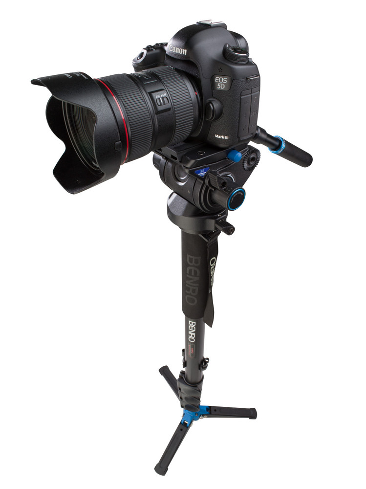 A48FD Series 4 AL Monopod with Locking 3-Leg  Base & S6 Head - 4 Leg Sections, Flip Lock Leg Release