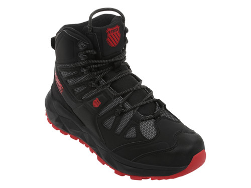 botas kswiss honold, botas k-swiss hombre, bota outdoor kswiss, botas para senderismo kswiss, calzado kswiss negro rojo, botas ligeras de microfibra, bota textil alta frecuencia, plantilla comfort lite kswiss, botas con suela de eva y hule, bota antideslizante outdoor, calzado hiking kswiss, botas deportivas de caña media