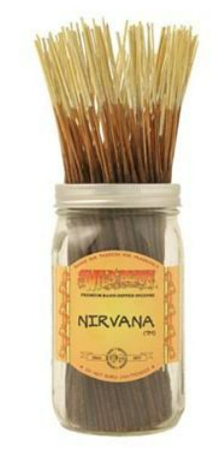 Nirvana™ incense sticks. A soothing fragrance blend with notes of rich vanilla, warm patchouli, lavender, amber and spicy carnation. Sold 10 sticks per order