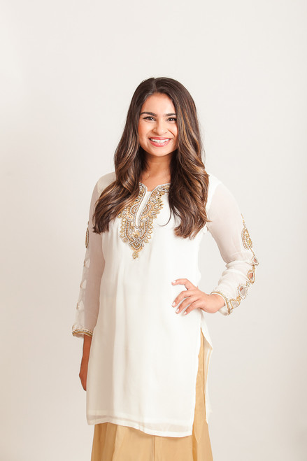 Off white kurti with embroidered sleeves