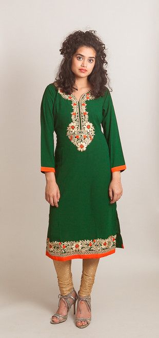 Green Kurti (Tunic) with thread embroidery
