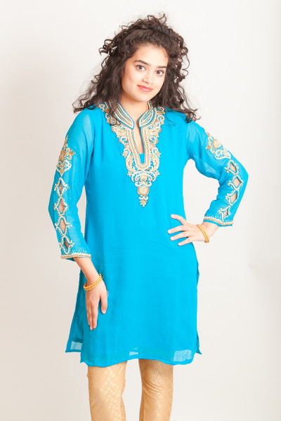 Light Blue Kurti/Tunics with embroidered sleeves