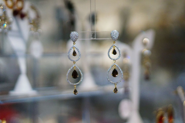 Long earring with black stones and CZ stones