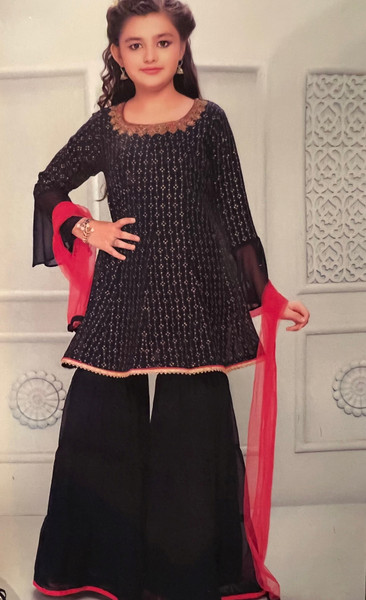 BBK03 Black and Pink Sharara suit (1-16 year age)