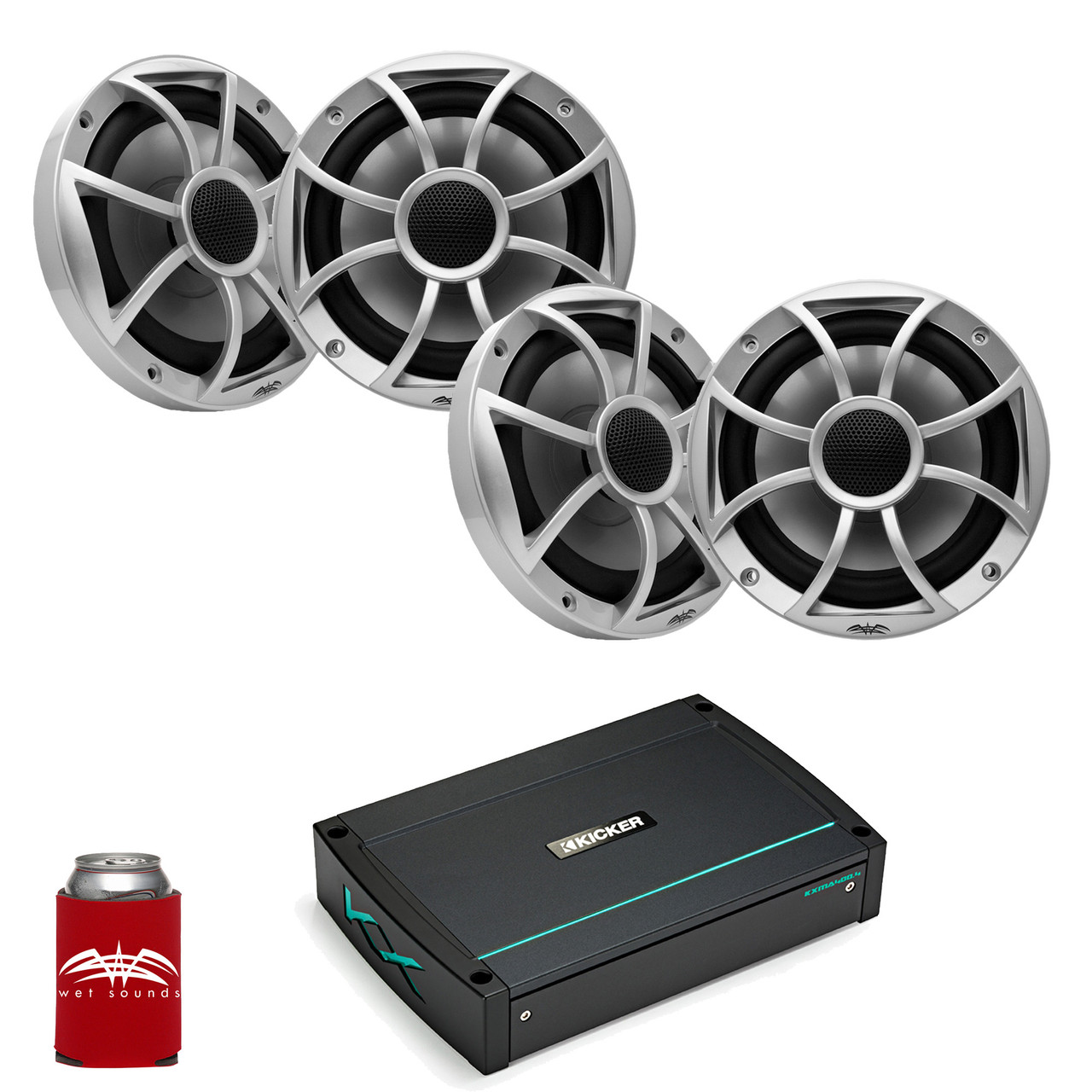 Wet Sounds - Two Pairs Of RECON 6-S Sliver 6.5" Speakers And A Kicker  KXMA400.4 Marine Amplifier - Creative Audio