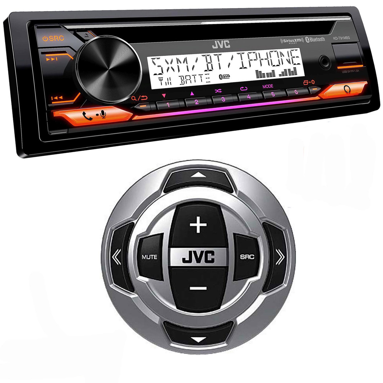 JVC KD-T91MBS Marine Stereo w/ CD, BT, USB, SiriusXM Ready, Amazon Alexa +  RM-RK62M Wired Marine Remote Control