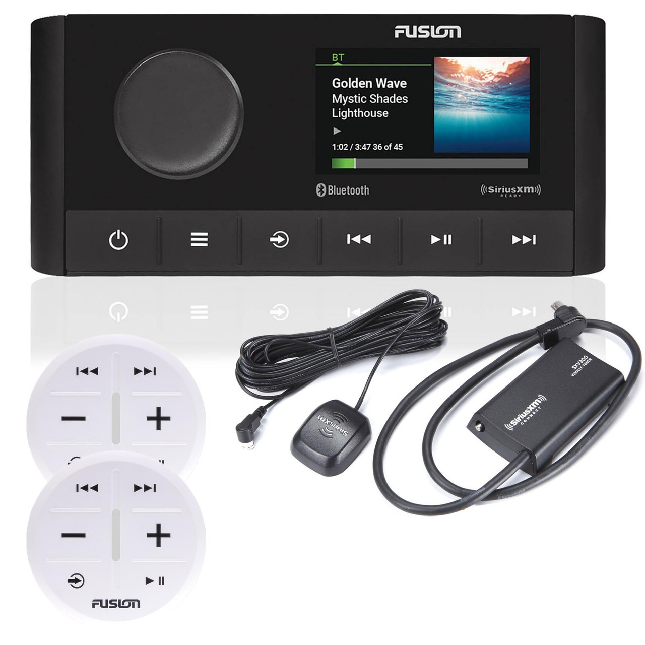 Fusion MS-RA210 Marine Entertainment System with (2) ARX70W White Wireless  Remotes, and SVX300v1 Sirius XM Tuner