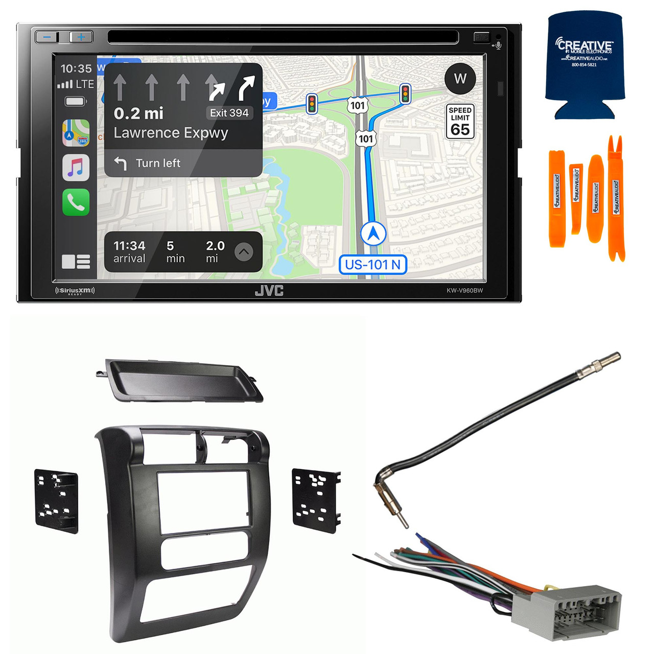 JVC Bundle - JVC KW-V960BT 6.8" Apple CarPlay/Android Auto Digital Media Receiver with Kit, Wiring Harness and Antenna Adaptor, Compatible Wrangler, 03-06 - Creative Audio