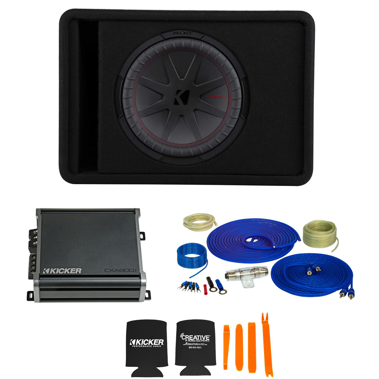 Kicker Comp R 12 Inch 48VCWR122 Vented Enclosure Package with 46CXA4001  Amplifier and wire kit