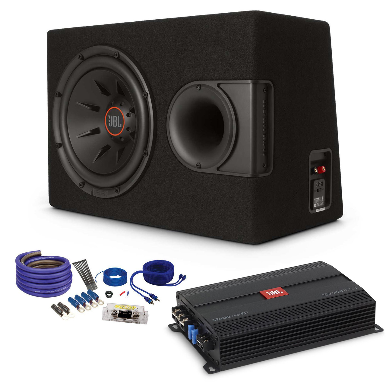 schudden kunstmest Uitgang JBL S2-1024SS 1-10" Loaded Ported Subwoofer Enclosure with JBL STAGE A3001  300 Watt Mono Amplifier and Wiring Kit - Creative Audio