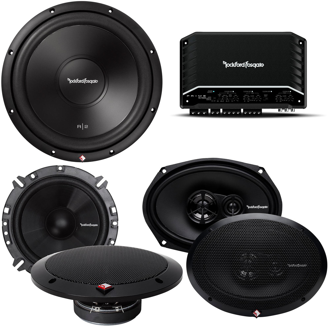 Rockford Fosgate R2-750X5 Amp, R165-S 6.5