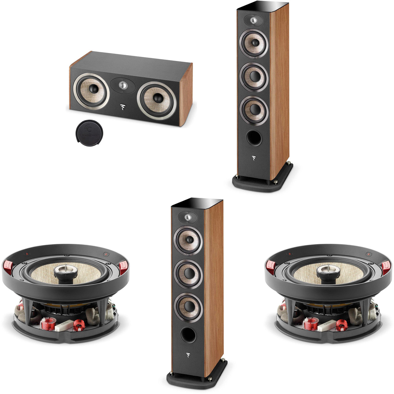 Focal ARIA 926 Walnut Tower Speaker Pair, CC900 Walnut Center
