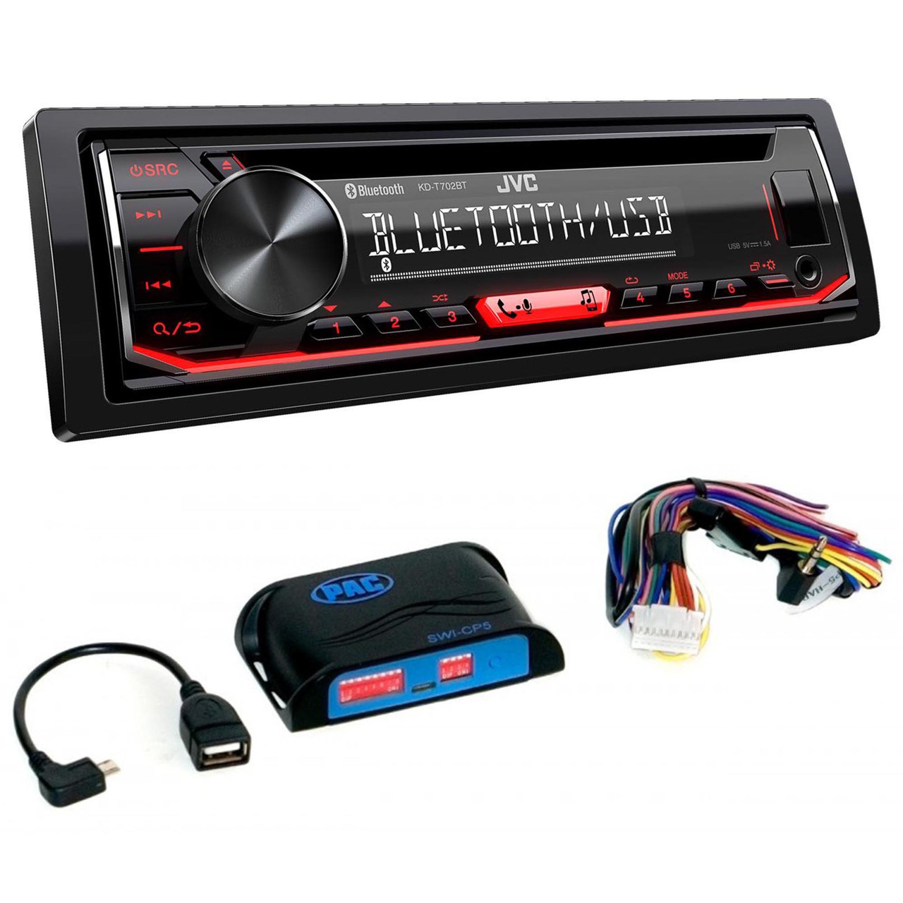 Oeps Diversen Pittig JVC KD-T720BT 1-DIN CD Receiver with Bluetooth Wireless Technology and USB/AUX  Input with PAC SWI-CP5 Steering Wheel Interface - Creative Audio