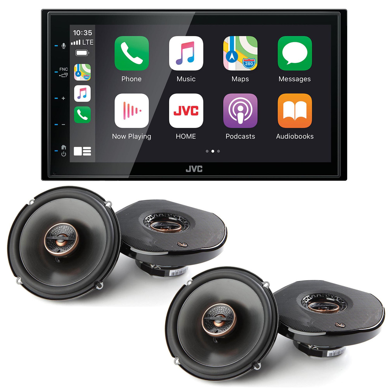 JVC KW-M56BT Digital Media Receiver 6.8" Touch Panel Compatible With Apple CarPlay & Android Auto with 2 Pairs Infinity REF6532IX Coax - Creative Audio