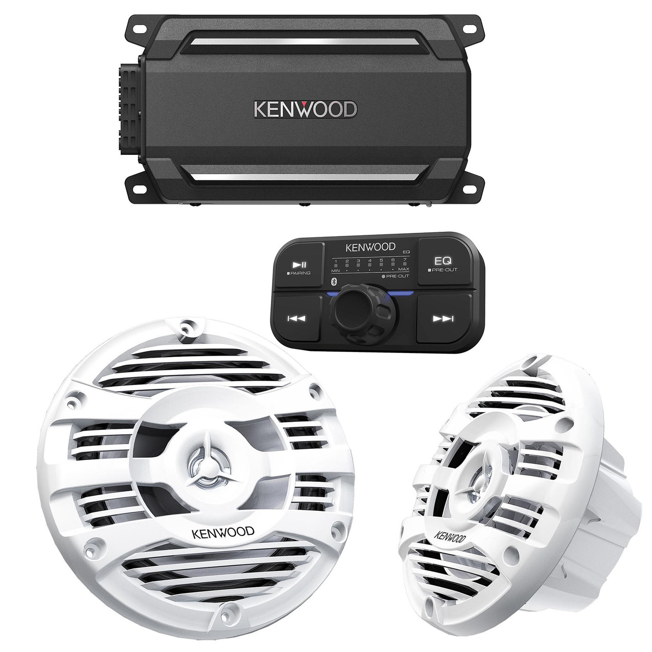 Kenwood KAC-M5024BT 4 Channel Bluetooth, Waterproof Compact Amplifier with  Kenwood KFC-1653MRW 6.5