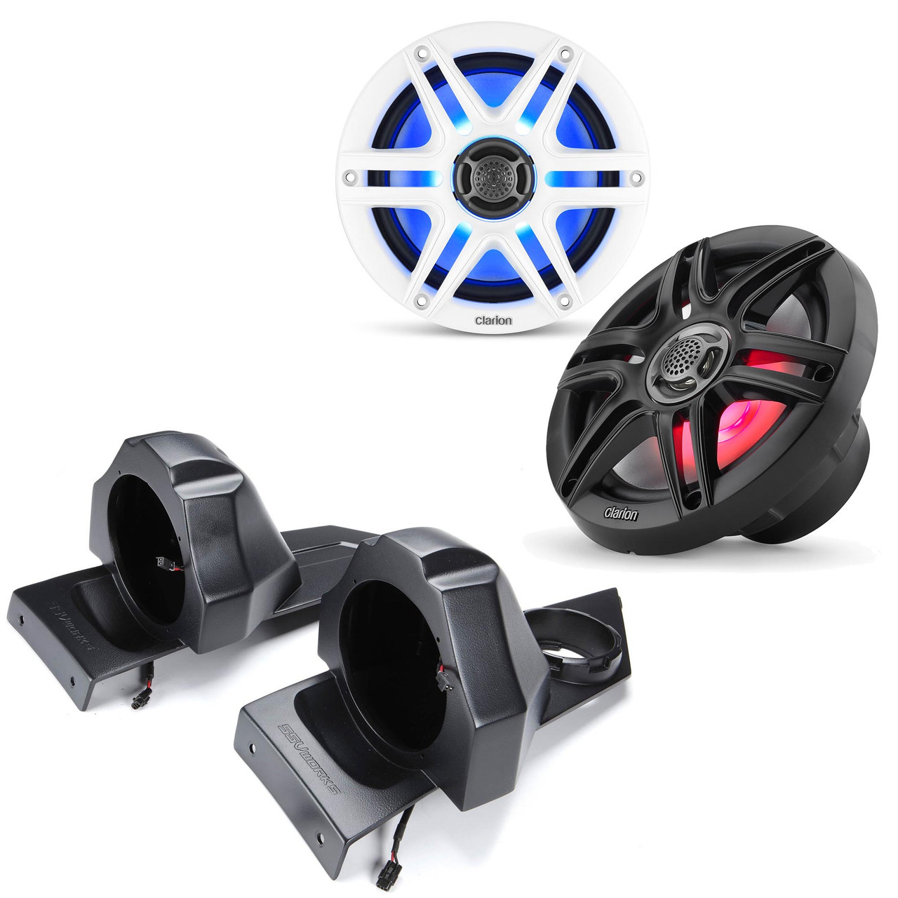 Clarion Marine 6.5-inch RGB LED Speakers and SSV Works SS-B65U Polaris  Slingshot Rear Speaker Pods