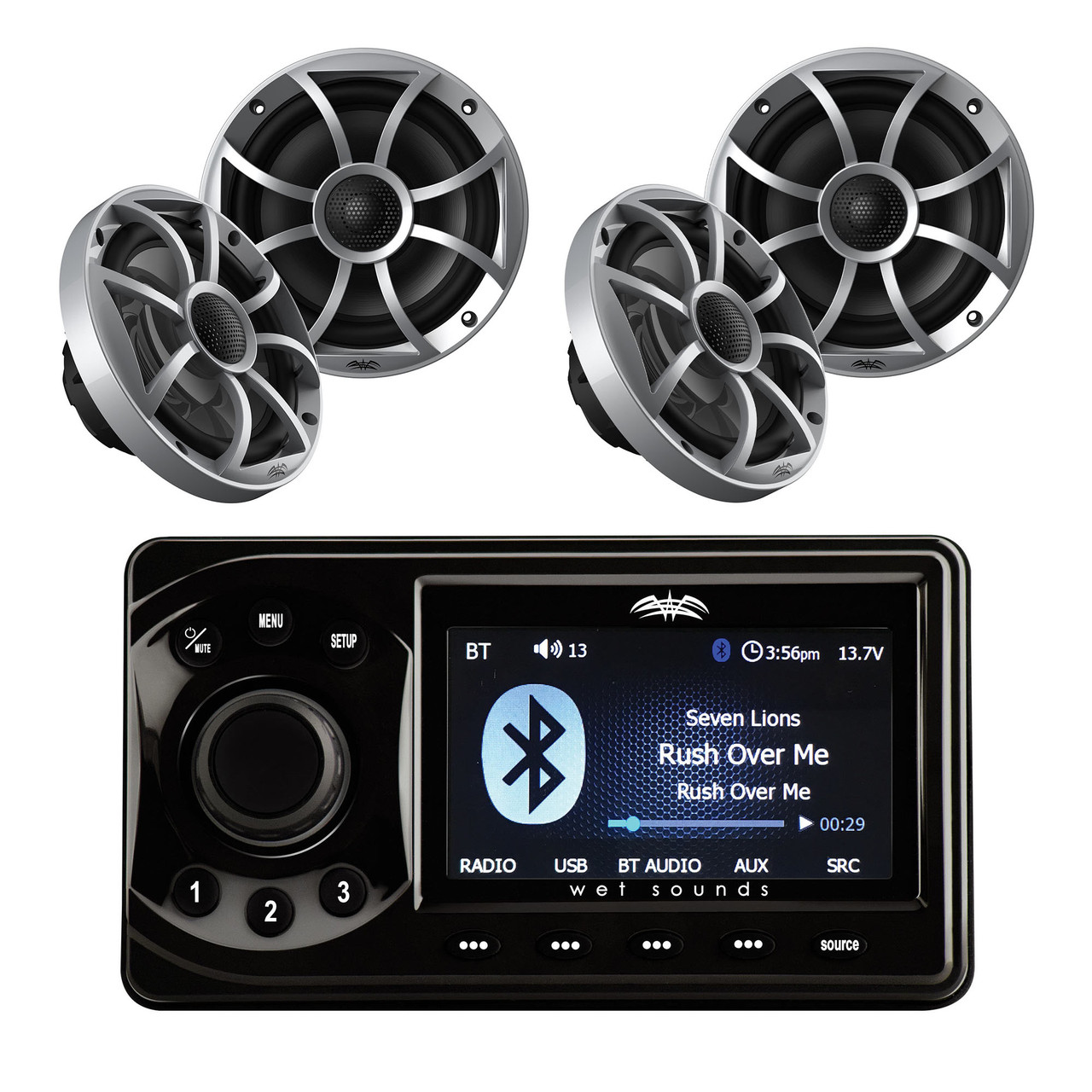 Wet Sounds WS-MC-1 4 Zone Bluetooth Marine Media Center with 5