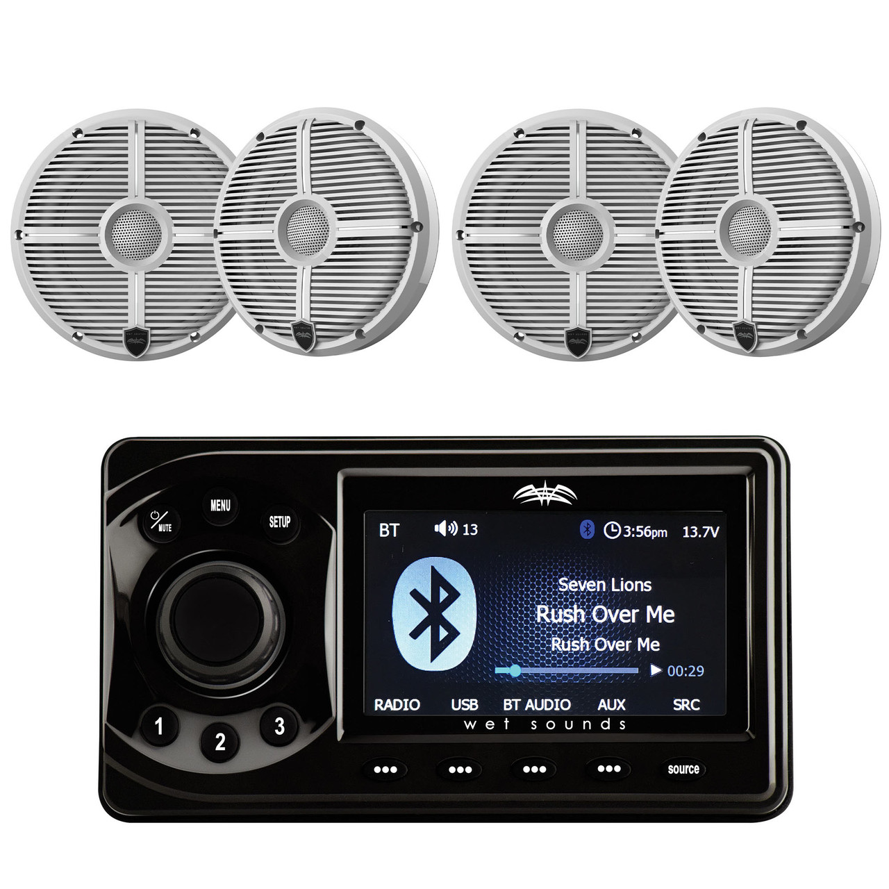 Wet Sounds WS-MC-1 4 Zone Bluetooth Marine Media Center with 5