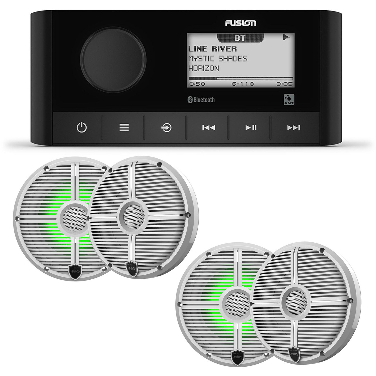 Fusion MS-RA60 Marine Stereo With 2 Pair of Wet Sounds RECON6-XWW