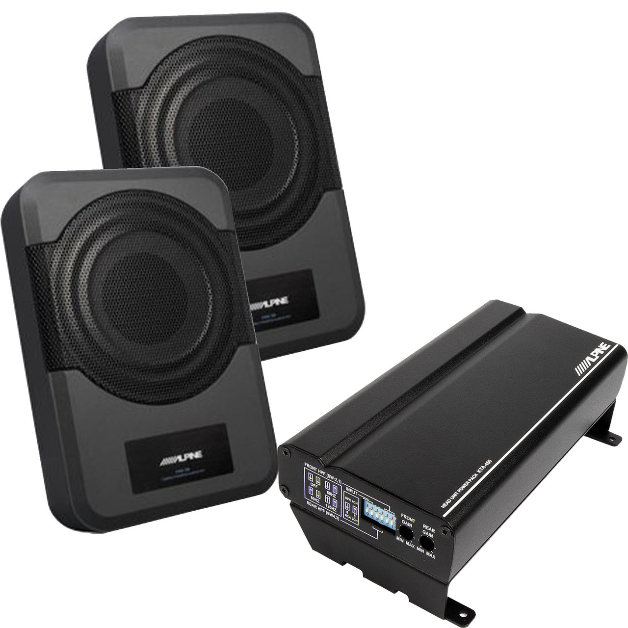 Alpine (2) PWE-S8 Compact 8-Inch Powered Subwoofer System & KTA