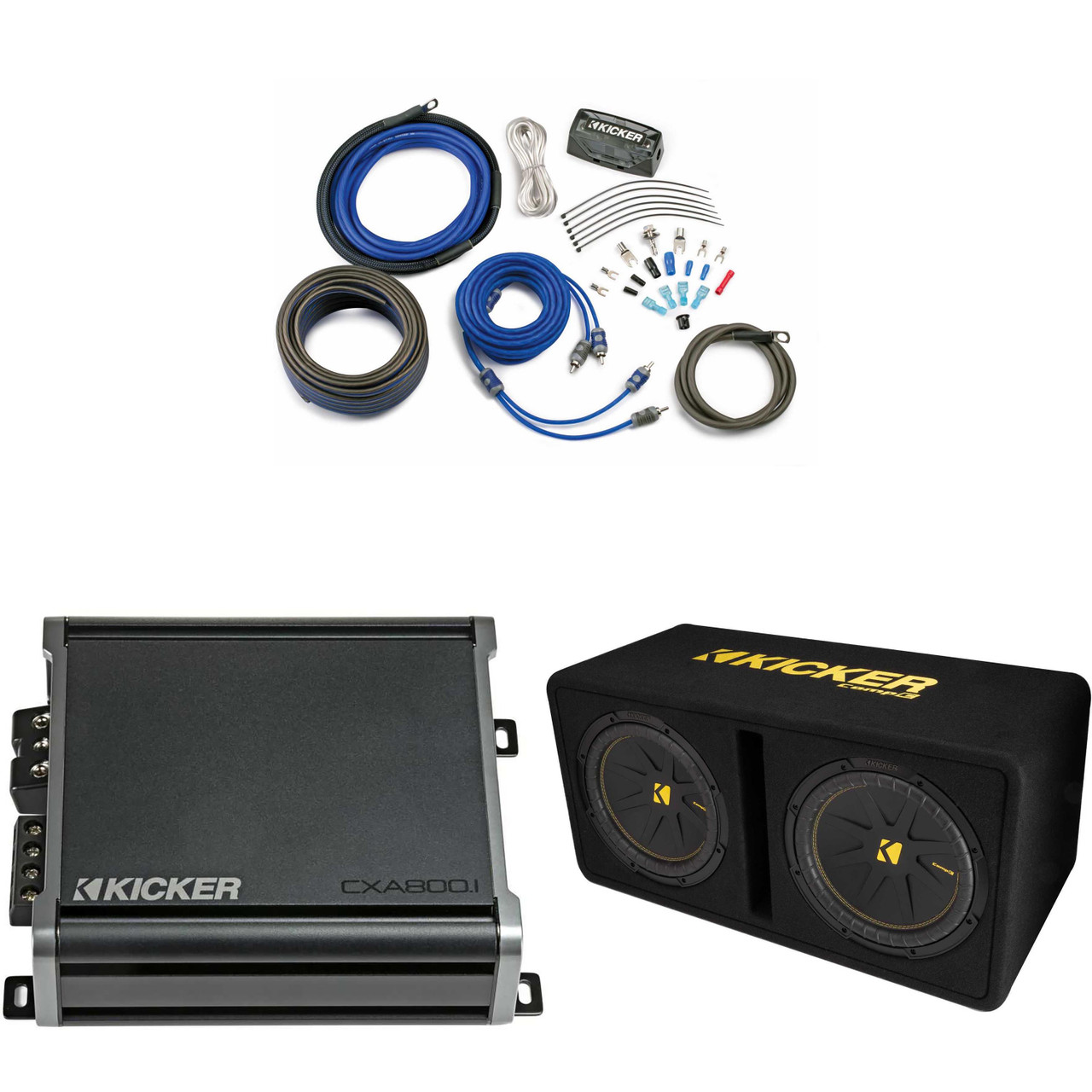 Kicker Dual 12 Inch Comp Bass Package 50DCWC122 with CXA8001 and