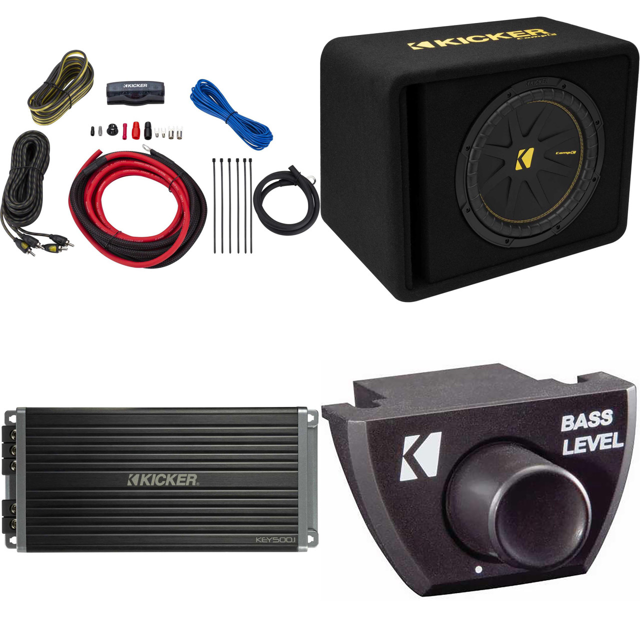 Kicker 12 Inch Comp Bass Package 50VCWC122 with 47KEY500.1, Bass