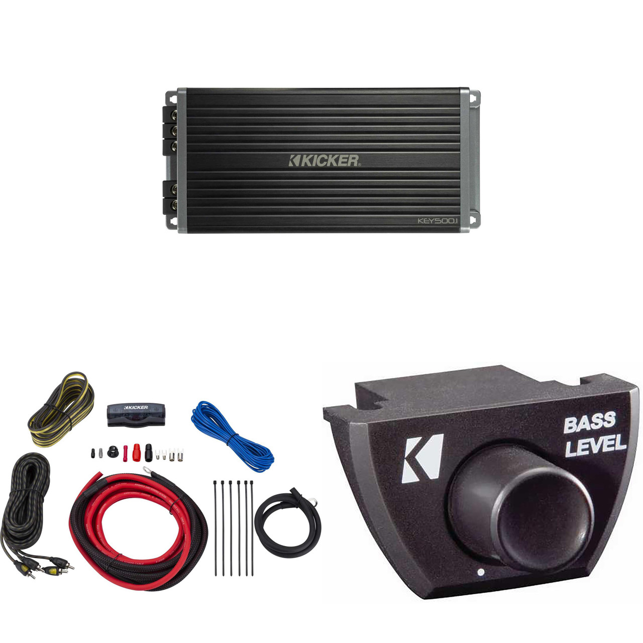 Kicker 47KEY5001 500-Watt Mono Channel Amp With Bass Knob, Amp Kit