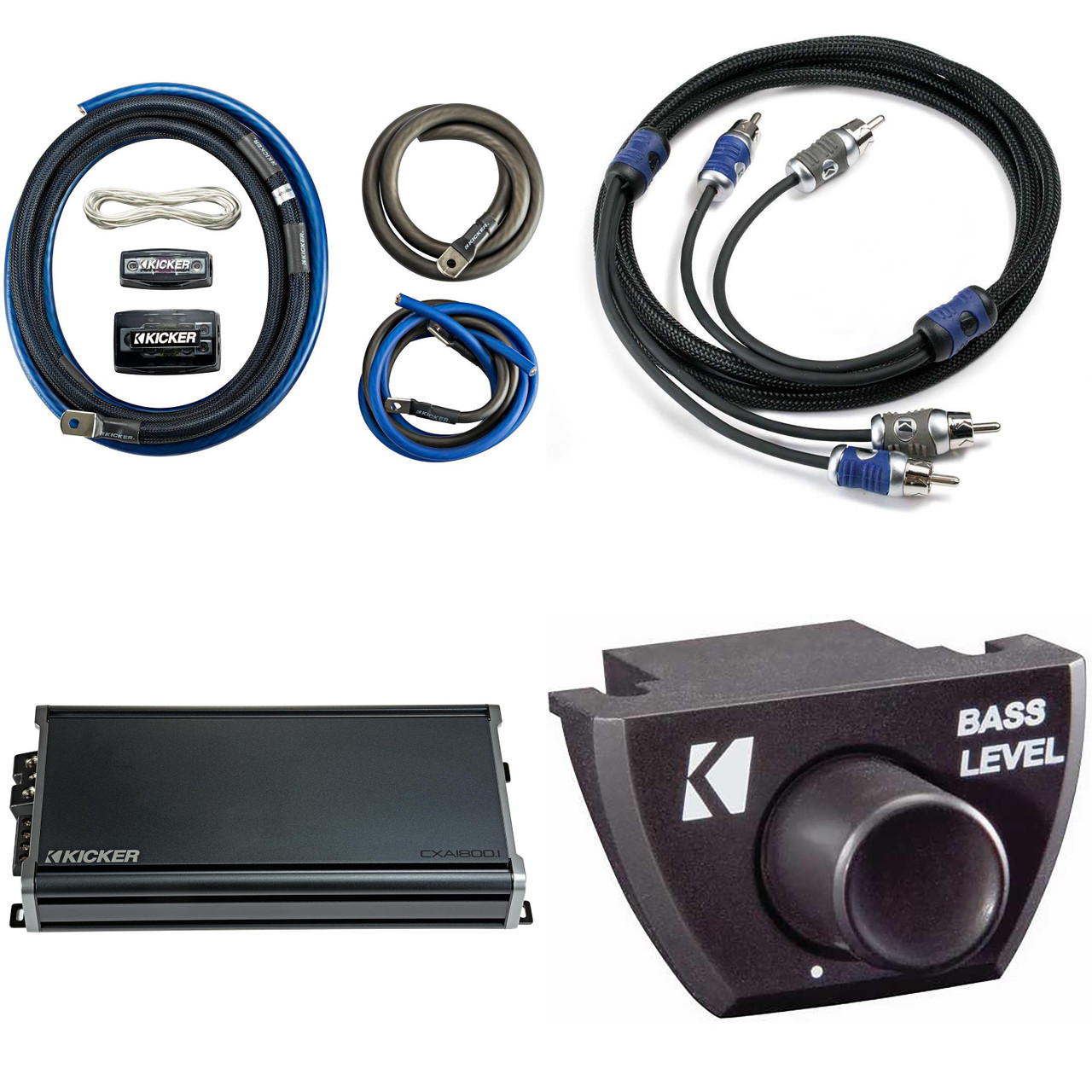 KICKER CXA1800.1 1800 Watt Mono Amp & 1/0AWG Power Kit & 6 M. RCA 