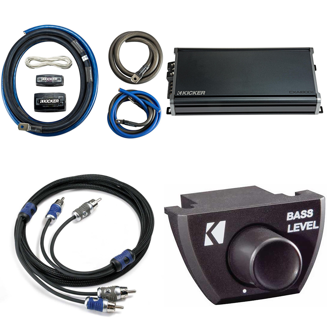 KICKER CXA1800.1 1800 Watt Mono Amp & 1/0AWG Power Kit & 5 M. RCA