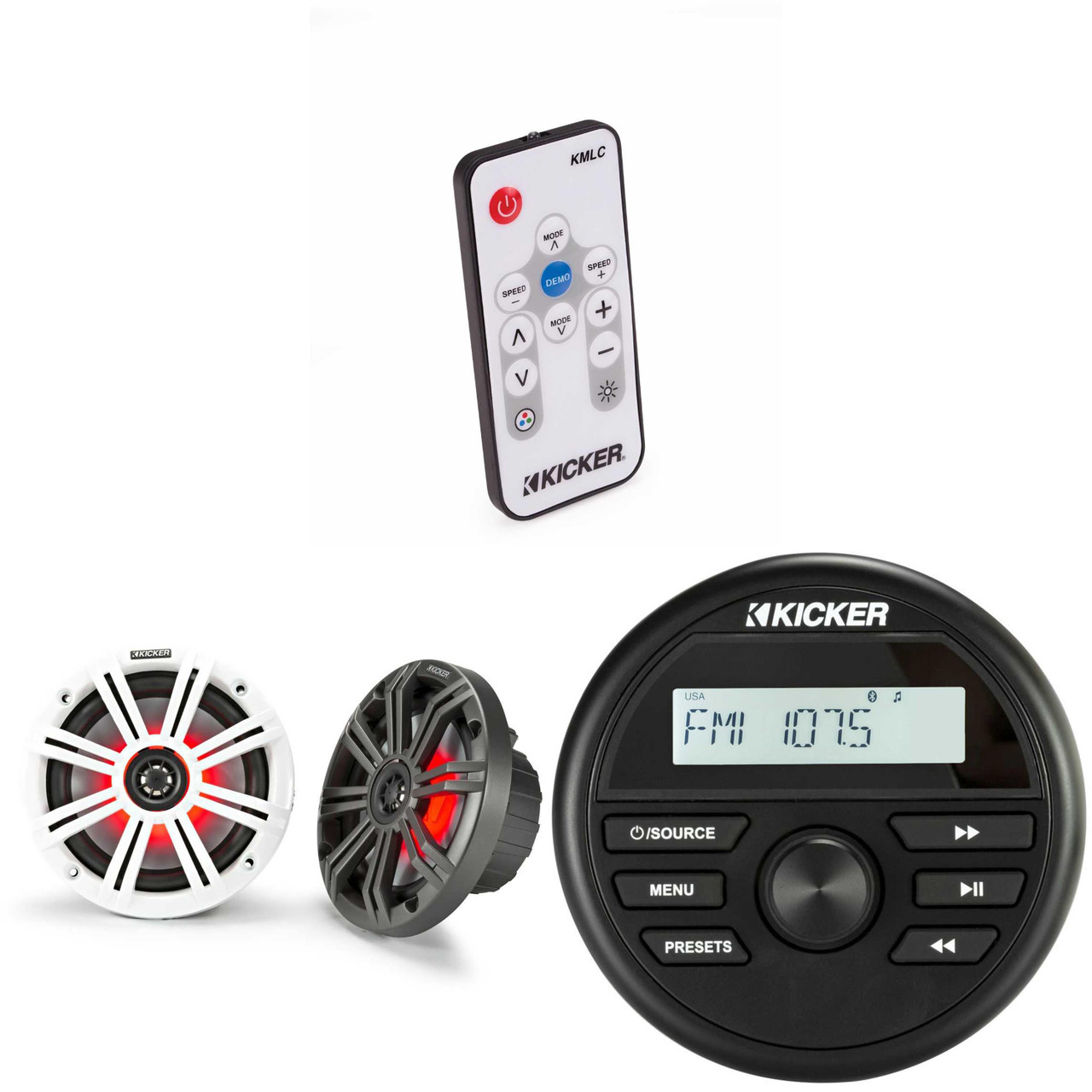 Kicker KMC2 Gauge Mount Marine Grade Receiver & 45KM654L 6.5
