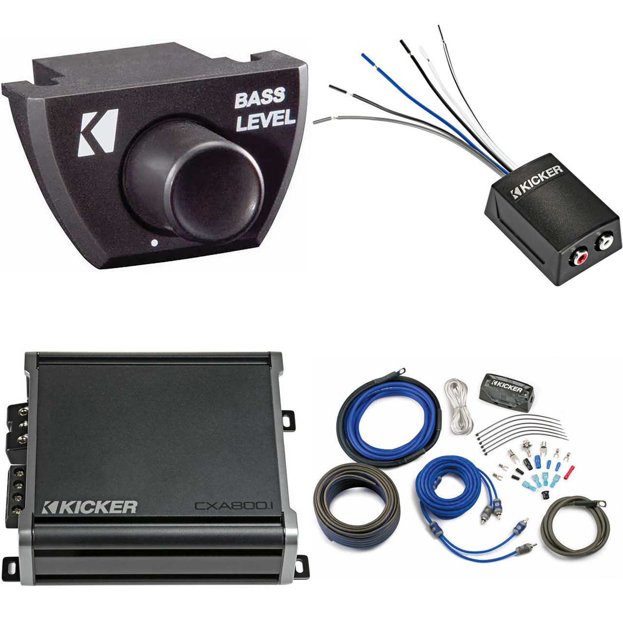 KICKER CXA800.1 800 Watt Mono Amp, KISLOC2 & 4AWG 2 Channel Amp
