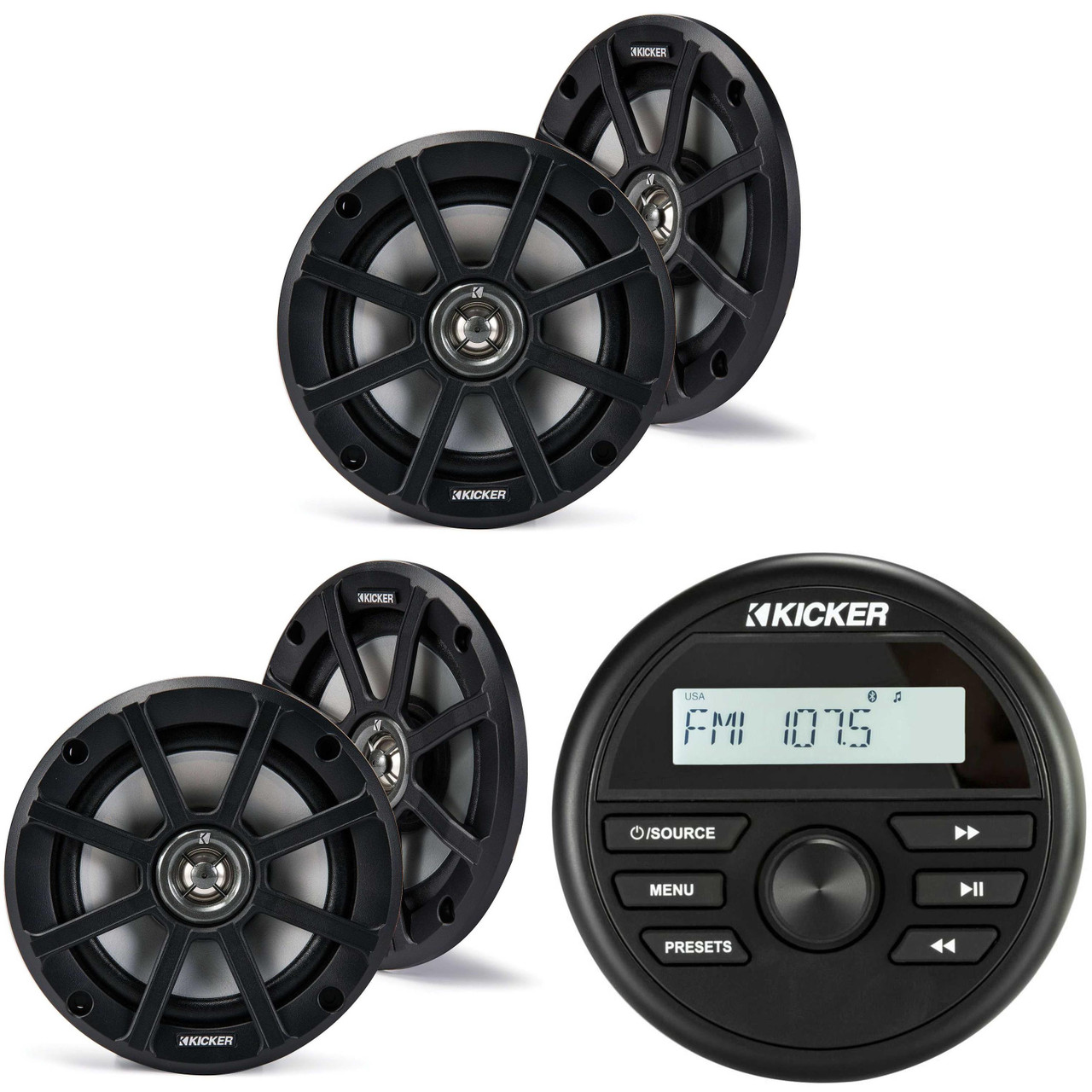 KMMTES KICKER 未使用 Kicker 46KMC2 Marine Gauge-Style Source & (2 Pair ) 51PSC654 6.5