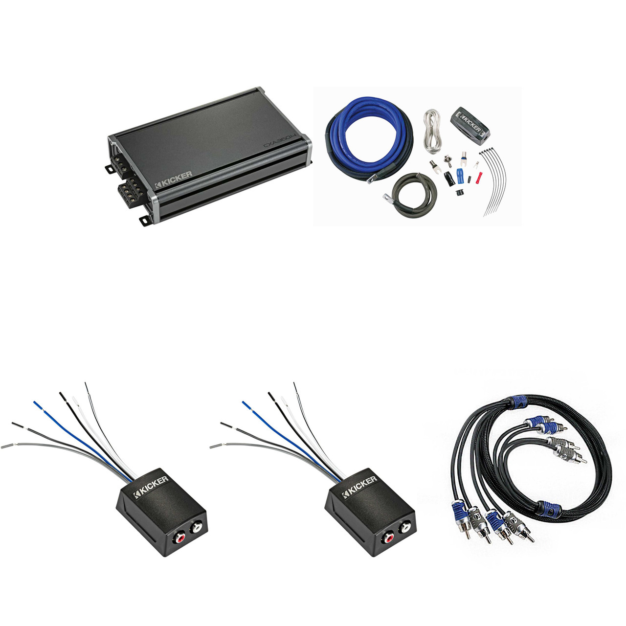 KICKER CX360.4 4-Channel Amplifier & (2) KISLOC2 Line Output