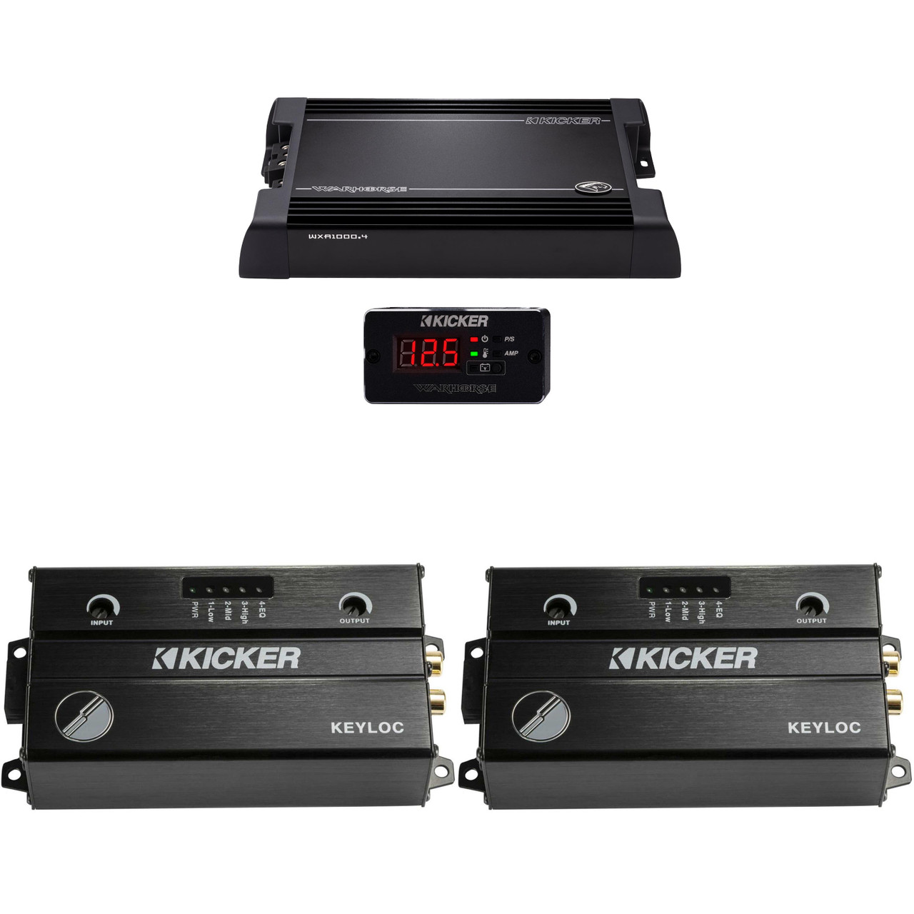 Kicker Warhorse 49WXA1004 4 Ch. Amp 2000 Watts & (2) KEYLOC Smart
