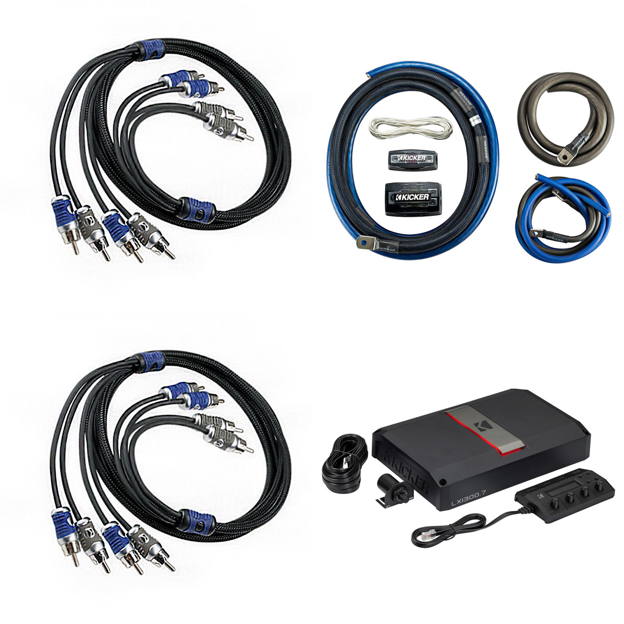 Kicker LX1300.7 , Amp Install Kit (Includes RCAs), 4-Channels Full