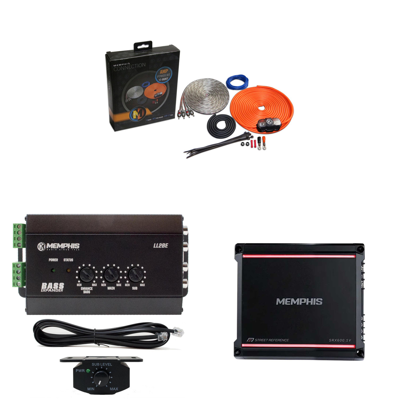 Memphis Audio SRX600.1V Mono 1-ohm 600 Watt Amplifier with 8GKIT 8