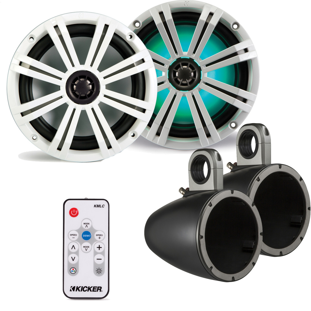 Kicker 8 Inch KM-Series Marine Speaker Bundle 41KM84LCW with Black