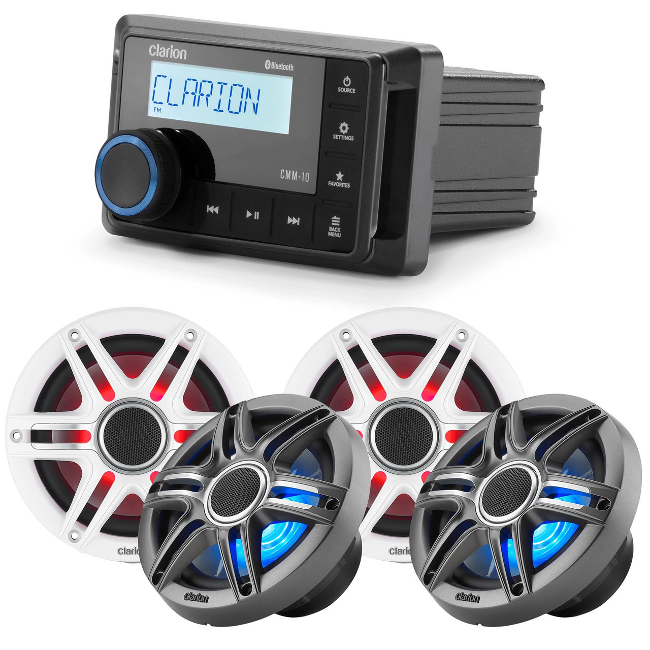 Clarion CMM-10 Marine Source Unit with (2) CMSP-651RGB-SWG 6.5