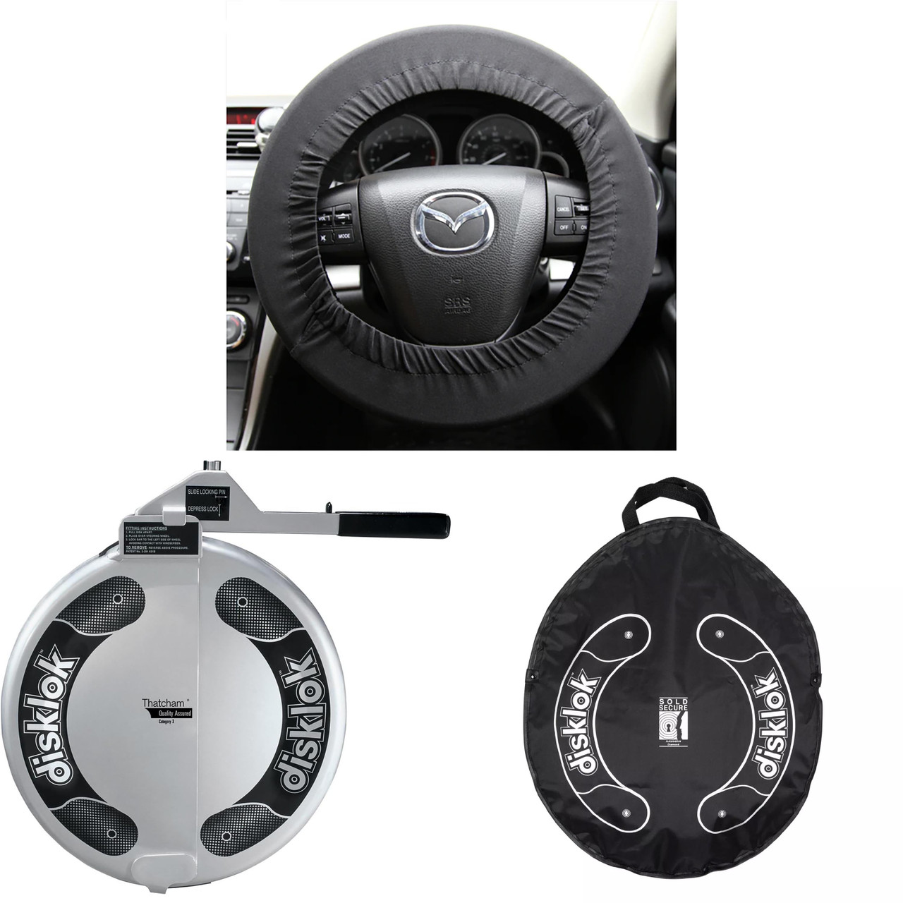 Disklok Medium Steering Wheel Lock with Protective Wheel Cover and