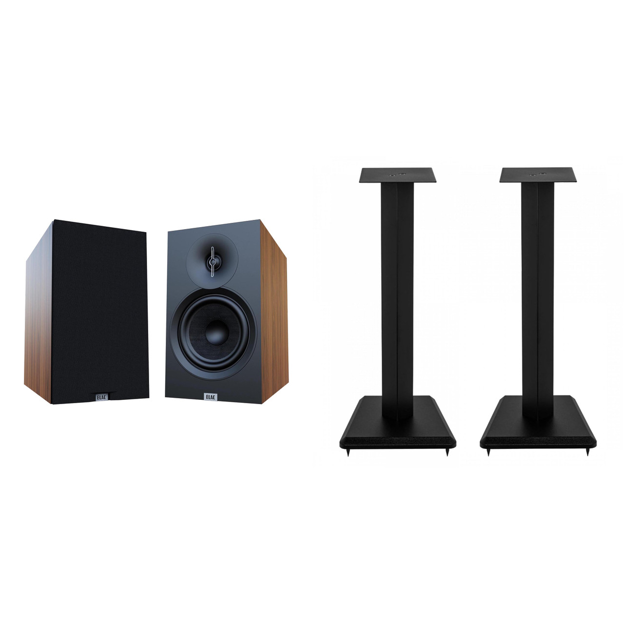 ELAC LS10-B SPEAKER STANDS And DB63-WN WALNUT BOOKSHELVES