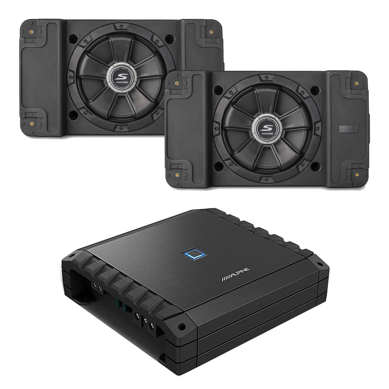 Alpine S2-A60M S-Series Class-D Amp & (2) SS-SB12 Single 12” S