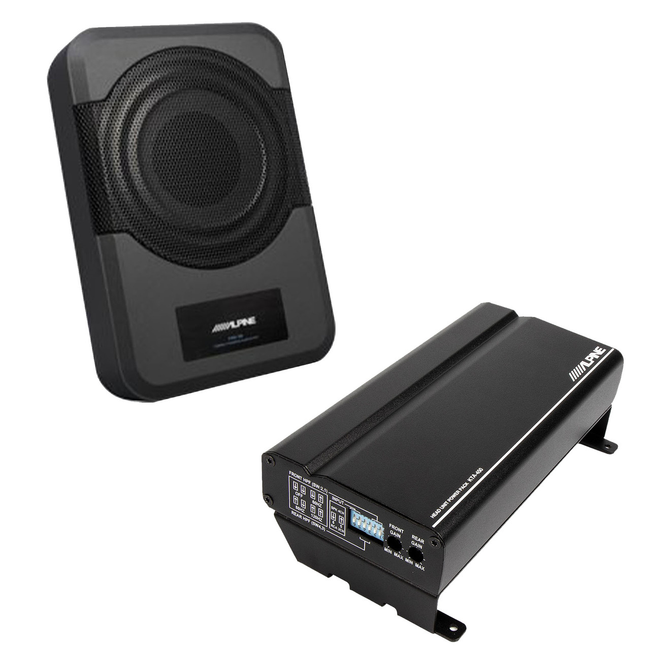 Alpine PWE-S8 Compact 8-Inch Powered Subwoofer System & KTA-450 4