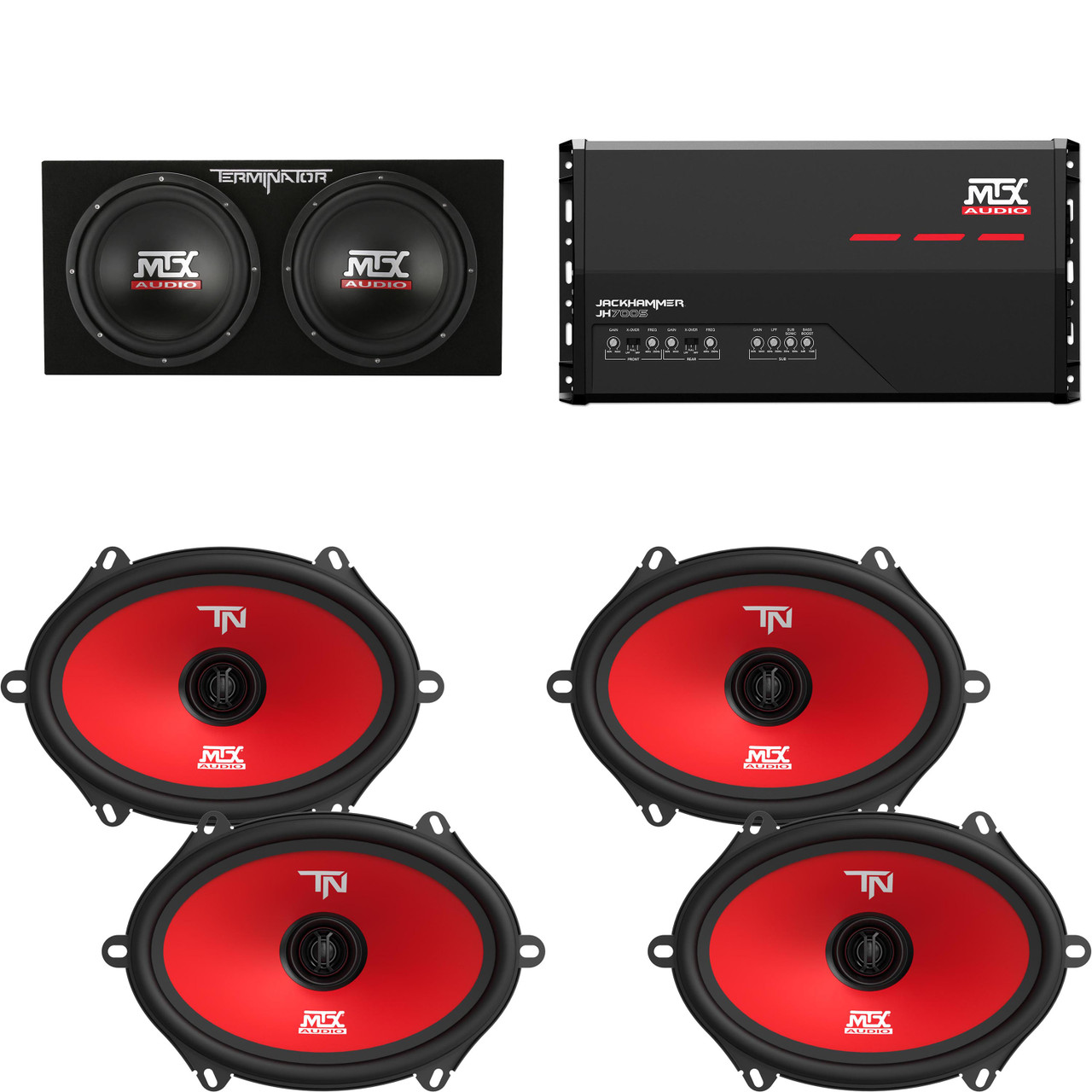 MTX Audio JH7005 Jackhammer 5 Ch. Amp, (2) TERMINATOR68 6x8