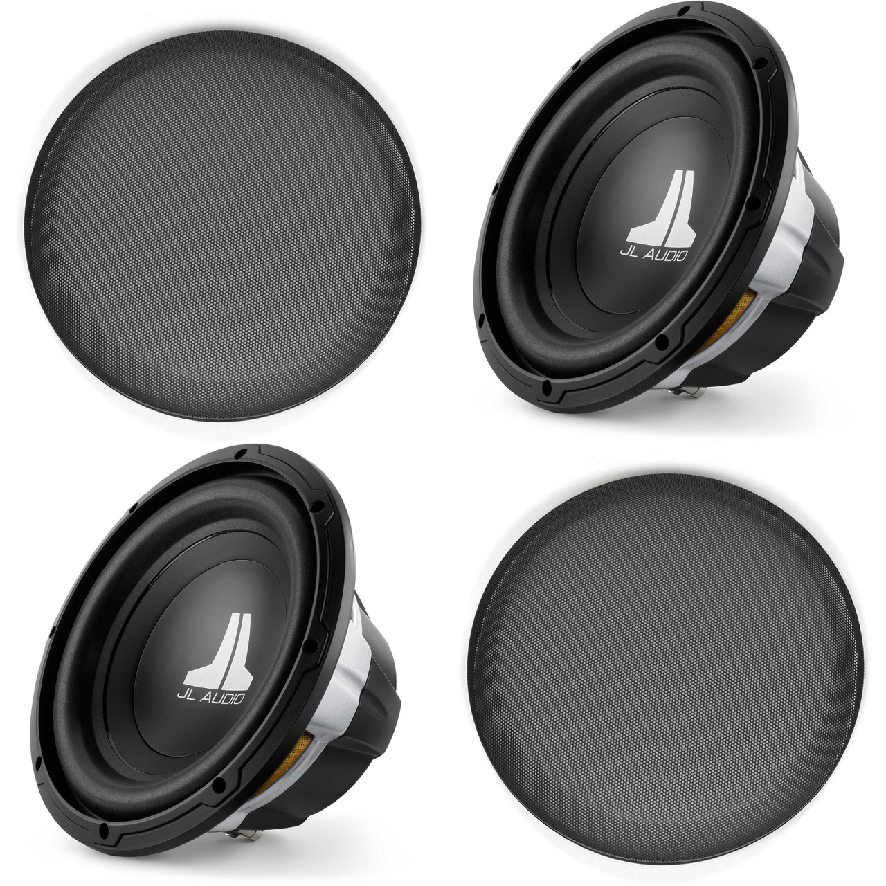JL Audio (2) 10W0v3-4 10-inch Sub, Single 4 Ω, Grills Bundle